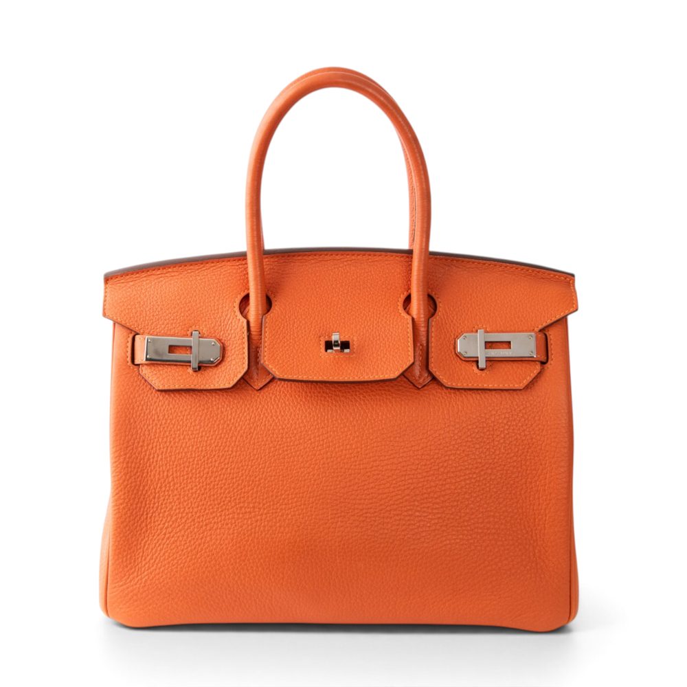 Hermès handbag in orange Togo leather with palladium hardware